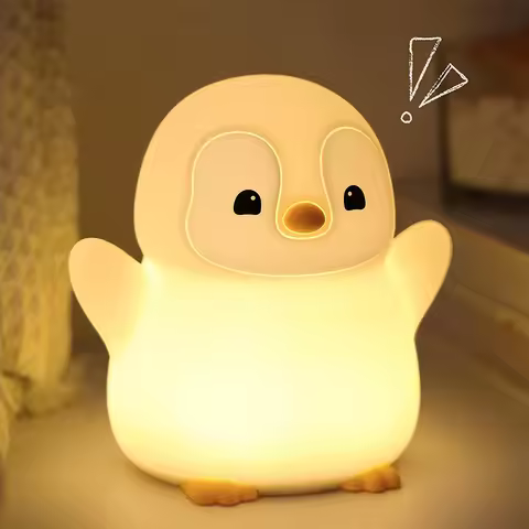 Penguin Night Light, Animal Themed Squishy Silicone Nursery Lamp with Dimming Timing, USB Rechargeab