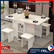 Foldable Dining Table Set Wooden Dining Table with 4 Chairs for Living Room Kitchen Space Saver