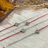 純銀 半鍊半紅繩款 超亮水鑽 幸運紅繩編繩手鍊