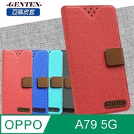 亞麻系列 OPPO A79 5G 插卡立架磁力手機皮套 藍色