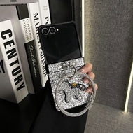 Luxury Senior Silver Glitter 3D Pony Phone Case with Diamond Bracelet for Samsung Galaxy Z Flip 8 7 
