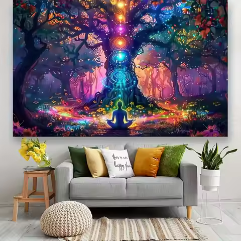 Spiritual Tree of Life Chakra Meditation Tapestry Mystical Forest Energy Healing Yoga Studio Zen Gar