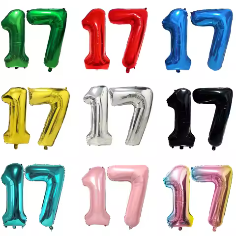 Number 17 Balloon 17 Digit Balloon Seventeen Kids 17th Birthday 32inch Big Large Blue Green Red Pink