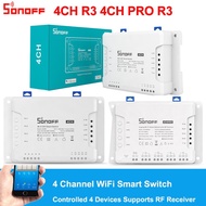 【Hot sale】 Sonoff 4CH R3 /4CH PRO R3 4 Gang Smart WIFI Switch 433MHZ Din Rail Mounting Wireless Remote Control Timer DIY