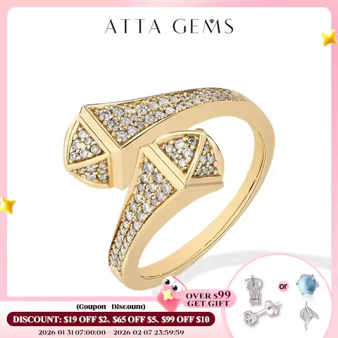 ATTAGEMS AU750 Double Snake Moissanite Rings Women Men 10k 14k 18k Real Gold Adjustable Band Luxury 