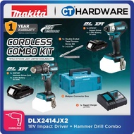 Makita DLX2414JX2 Cordless Combo Kit 18V DTD157 Impact Driver + DHP487 Hammer Driver Drill + 2x 2.0Ah Battery + Tool box
