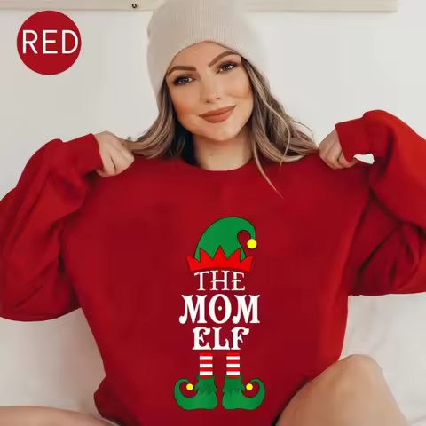 The Mom Elf Y2k Pullover Shirt Elf Family Matching Christmas Sweatshirt Funny Cute Crewneck Coquette