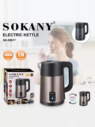 Stainless steel electric kettle, 360-degree rotating base, automatic constant temperature 65°C, LEDI