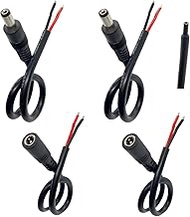 4Pcs 1ft 14AWG DC Power Pigtail Cable Connectors (2 Male + 2 Female, 5.5mm x 2.1mm Plug to Bare Wire