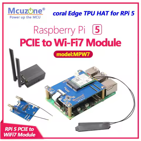 MPW7, PCIE to M.2 E-key WiFi7 HAT for Raspberry Pi5 , support BE200,WiF6E AX210,AX200, driver-free o