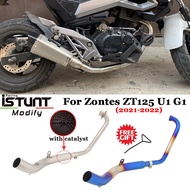 Slip On For Zontes ZT125 U1 G1 2021 2022 Motorcycle Exhaust Escape Systems 51mm Muffler Modify Front Mid Link Pipe With