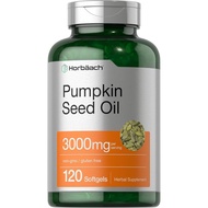 Horbäach Pumpkin Seed Oil | 3000mg | 120 Softgel Capsules | Cold Pressed Dietary Supplement | Non-GM