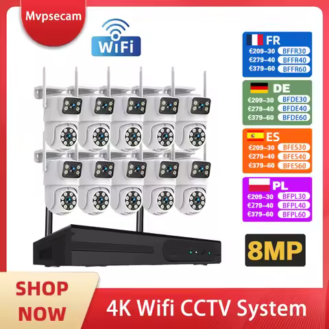 4K 8MP WIFI Cameras Wireless NVR Kit Outdoor HD Video Surveillance System PTZ Security IP Camera Aut