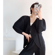 L084 One Size (45-75kg) Miyake Pleated Spring Dragon Scale Cardigan Solid Color Versatile Top Coat J