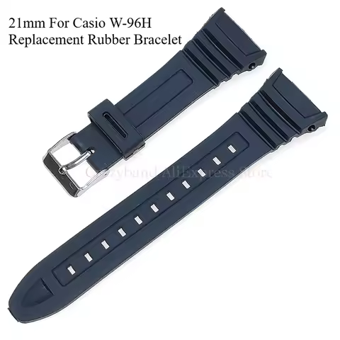 Silicone Watchband Compatible with Casio W-96H Men's Black Watch Strap 18mm Waterproof Replacement R