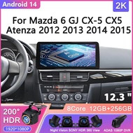 12.3 Inch Android 14 For Mazda 6 GJ CX-5 CX5 Atenza 2012 2013 2014 2015 Car Radio Multimedia Video P