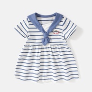 Infant Baby Girl Dress Sailor Collar Striped Short Sleeve Dress Kids' Skirt Summer Clothes