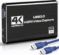 4K HDMI Capture Card with Loop Out, USB 3.0 Video Capture Device 1080P 60FPS for Streaming, PC, Plug