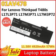 01AV478 11.58V 4920mAh 57Wh Laptop Battery for Lenovo Thinkpad T480s L17L3P71 L17M3P71 L17M3P72 SB10