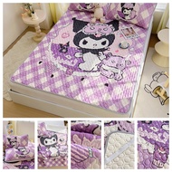 3 IN 1 Cartoon Kuromi Printed Latex Summer Sleeping Mat Bedding Set For Kids Mattress Cover Single/Queen/King