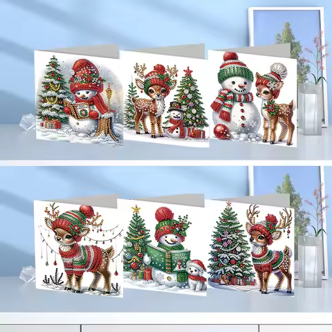 4/6/12pcs Diamond Painting Greeting Card 5D Christmas Diamond Painting Mosaic Thank You Card Christm