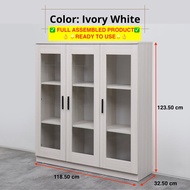 ROAM 3 Door Display Cabinet Glass 3 Tier Rak Buku Bookshelf Murah Almari Buku Bertutup Kabinet Kaca 