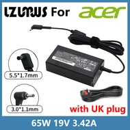LZUMWS Slim laptop adapter for ACER 65W 19V 3.42A with UK Plug Cable For Acer A065R035L A11-065N1A ADP-65VH F SF314
