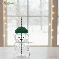 FAMY 500ML Cartoon Bear Shaped Coffee Mug Cute Bear Mug With Straw Transparent Creative Milk Coffee 