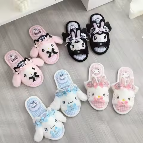 Lovely Kuromi My Melody Slippers Kawaii Anime Lolita Indoor Shoes Girl Women Hello Kitty Cinnamoroll