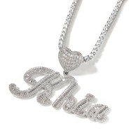 Personalized Baguette Name Pendant Heart Hook Custom Iced Out Square CZ Letter Necklace Heart Bail P