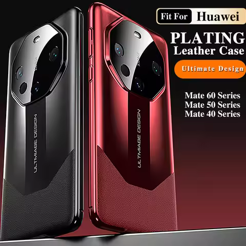 Original Leather Phone Case For Huawei Mate 60 Pro Cowhide texture Plating Cover For Mate 50 40 RS L