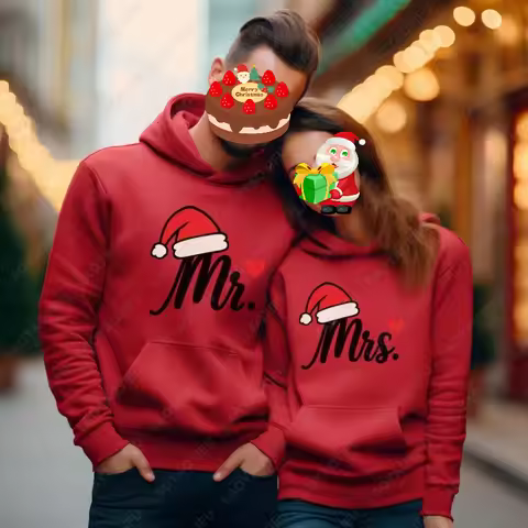 Mr and Mrs Christmas Men Women Hoodies Set Matching Couple Holiday Sweatshirts Lovely Santa Hat Fest