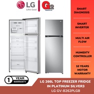 LG [Ready Stock] 266L TOP FREEZER WITH SMART INVERTER COMPRESSOR GV-B262PLGB- LG Malaysia Warranty