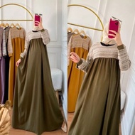 Baju Gamis Wanita Bahan Crinkle Premium Mix Brukat Jelita Dress Model