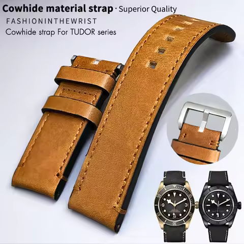 22mm 23mm New Leather Watchband For Tudor Black Bay Bronze Black Shield GMT Pelagos Watch Strap Soft