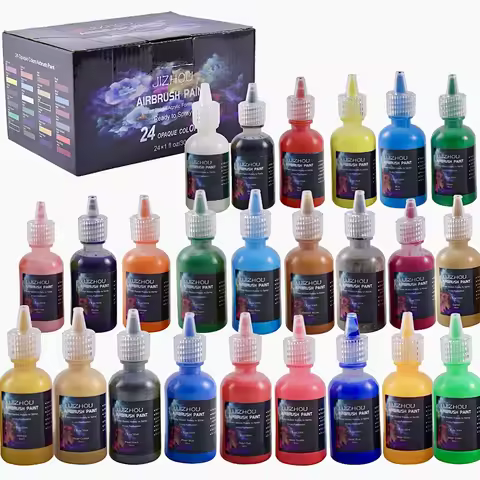 JIZHOU Airbrush Paint Set 24 Colors (30 ml/1 oz) Water-Based Acrylic Paint Kit for Hobbyist and Arti
