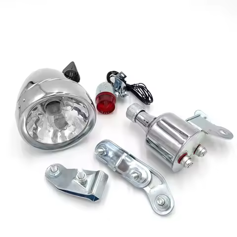 Vintage Bicycle Motorized Bike Friction 12V 6W Generator Headlight Tail Light Kit Bicycle Head Lamp 