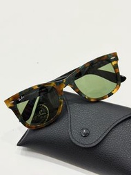 RAY BAN 雷朋 FLECK 原始徒步旅行者 斑駁  綠色哈瓦那 WAYFARER RB2140-1159/4E 橢圓框 綠色鏡片 琥珀 義大利製 亞洲版型 限量 膠框墨鏡 墨鏡