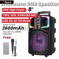 Avcrowns CH-833 Wireless 8 inch Speaker Box Super Bass With RGB Light Outdoor Bluetooth USB Karaoke Radio