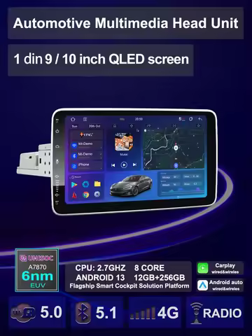 Android 1 2 Din 9inch circular Removable Screen Car Multimedia Radio Palyer Carplay Auto Stereo GPS 