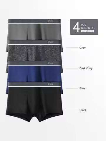 4-Pack Men's Milk Silk Boxers - “men” Waistband, Multi-Color Set