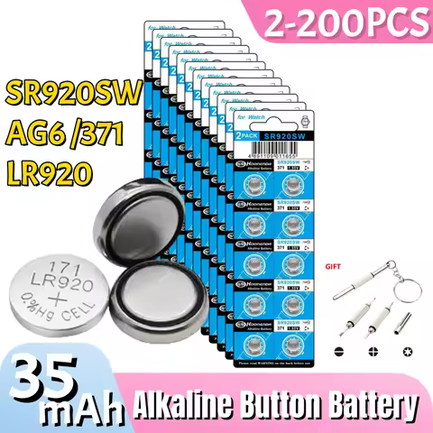 2-200PCS AG6 371 Button Batteries SR920SW LR920 SR927 171 370 L921 LR69 SR920 1.55V Battery For Watc
