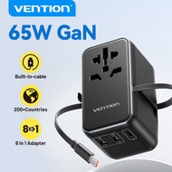 Vention 65W Universal Travel Adapter GaN 4-Ports USB A USB C Charger  International Travel Adapter F