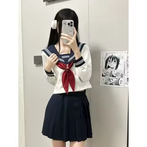 plus Size Sailor Suit orm JK School orm Long Sve ort Sve irt Basic Edition Tee Books Middle orm JK S