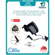 SG Local - New AC Power Adapter APD WA-24Q12R ~ 24W 12V 2A Power Supply, 100-240V~0.7A 50-60Hz DC Pi
