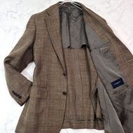 Burberry London亞麻混紡棕色修身西裝夾克｜半裡滾邊｜格紋圖案｜春夏款｜男款M-L碼