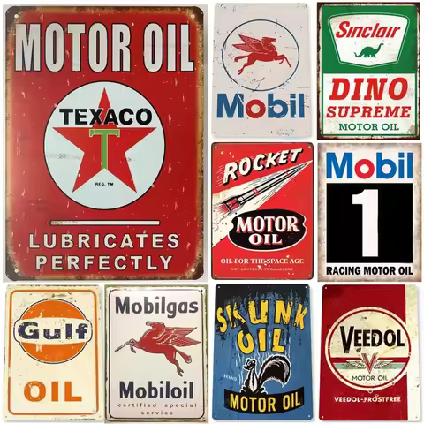 Vintage Metal Tin Signs Gulf Esso Agip Texaco Sinclair Mobile Man Cave Plate Motor Oil Garage Wall S