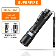 SUPERFIRE X60 xhp50 900lm Lampu Suluh LED Boleh Dizum USB-C Boleh Dicas Semula 18650 EDC Lampu Suluh