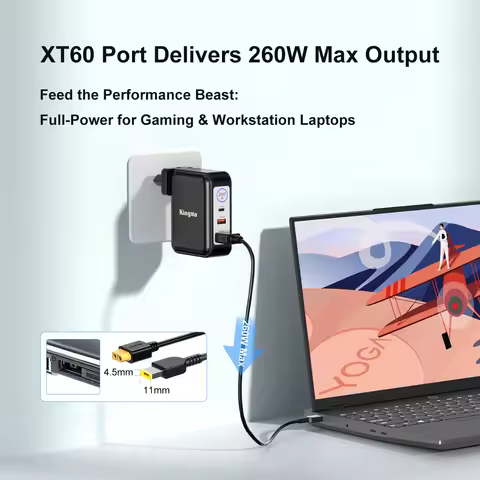 260W GaN Charger for Lenovo Legion 7i 5i Gen 9 Pro 5/7 ThinkPad P16 P15, Portable Gaming Laptop Adap