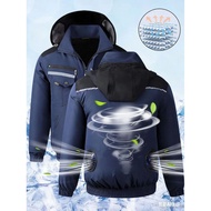 Behind Can Install 2 Fan Overalls Jackets with 12V Fan Overalls Dark Blue Uniform Jacket with Hat Ou